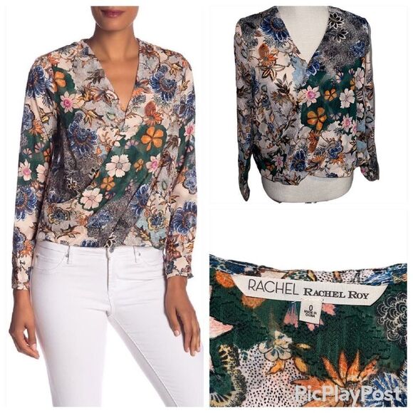 Rachel Rachel Roy Faux Wrap Floral Print Wonderlust Blouse - Picture 1 of 11